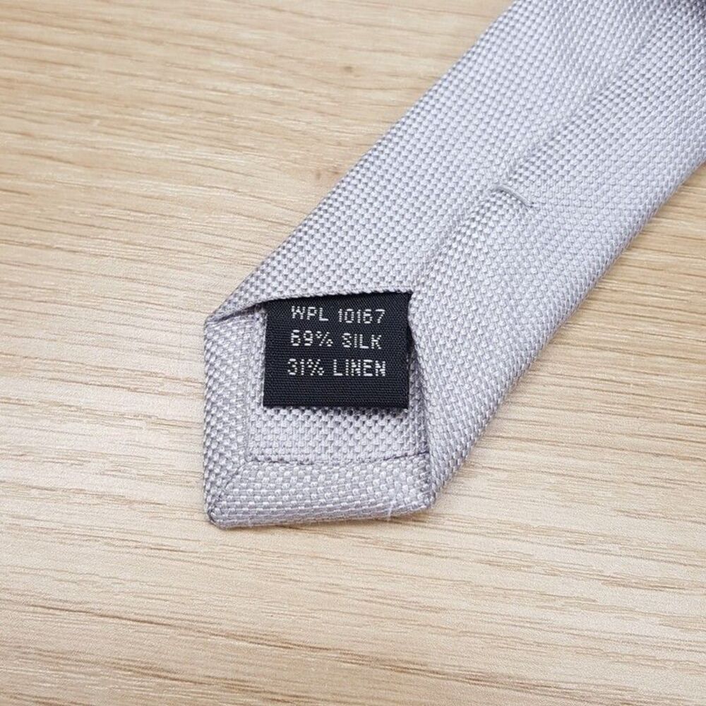 BLOOMINGDALES MENS STORE Neck Tie Solid Grey Silk Linen Woven Classic Necktie - Picture 4 of 6